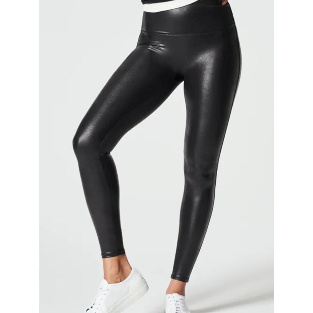 Spanx Womens Black Faux Leather‎ Leggings Size Medium